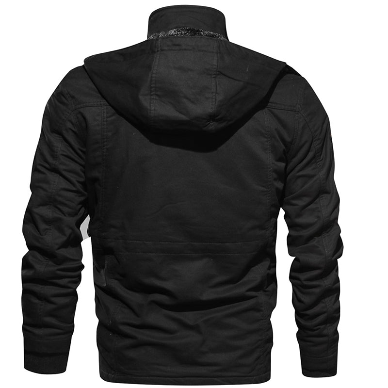 "Elevate winter style with our Men's Warm Hooded Fleece Jacket. Military-inspired design for ultimate comfort."