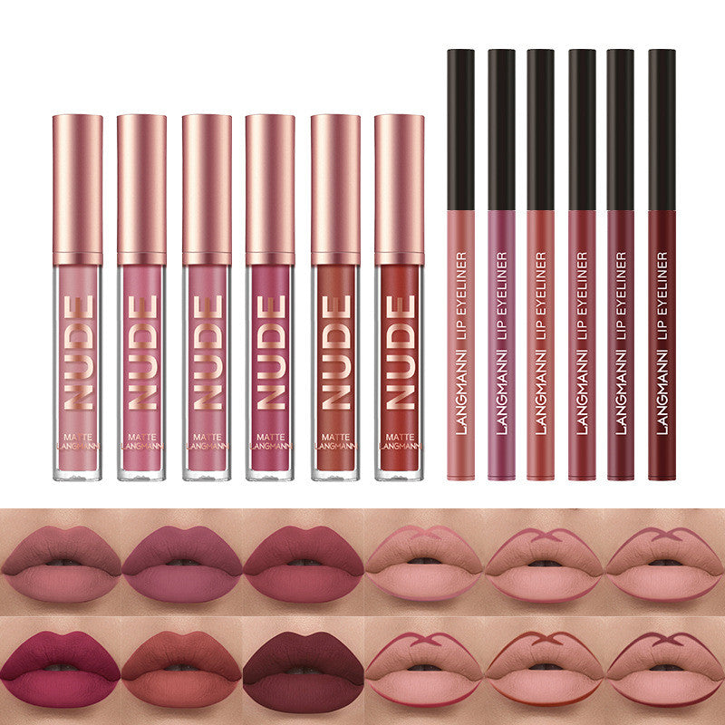 "12-piece Waterproof Matte Lipstick Set: 6 Lipsticks, 6 Lip Liner Pens - Available Now!"