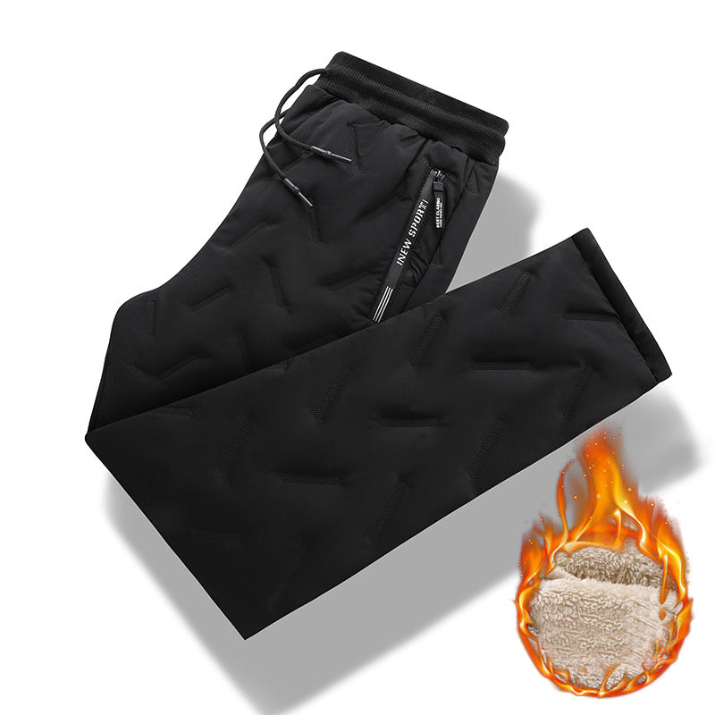 Men's Trousers Winter Velvet Thickening Loose Fleece Pants With Zip Pocket Large Size Windproof Warm Jogging