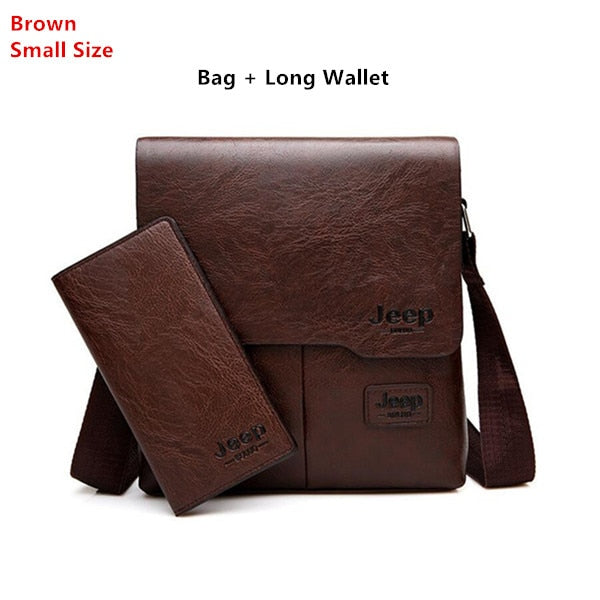 JEEP BULUO Man's Bag 2PC/Set Men Leather Messenger Shoulder Bags