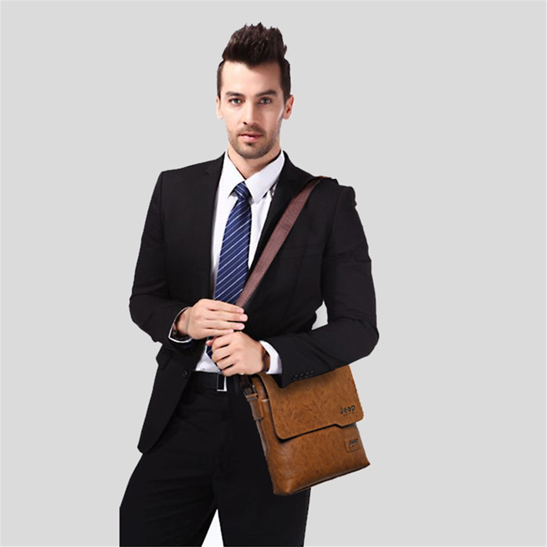 JEEP BULUO Man's Bag 2PC/Set Men Leather Messenger Shoulder Bags