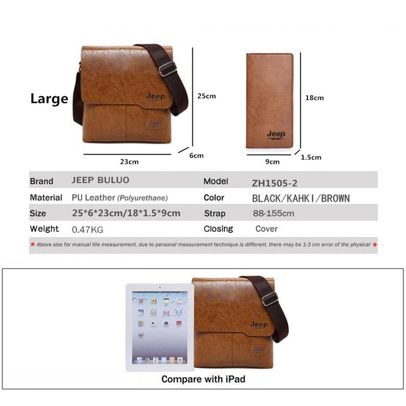 JEEP BULUO Man's Bag 2PC/Set Men Leather Messenger Shoulder Bags