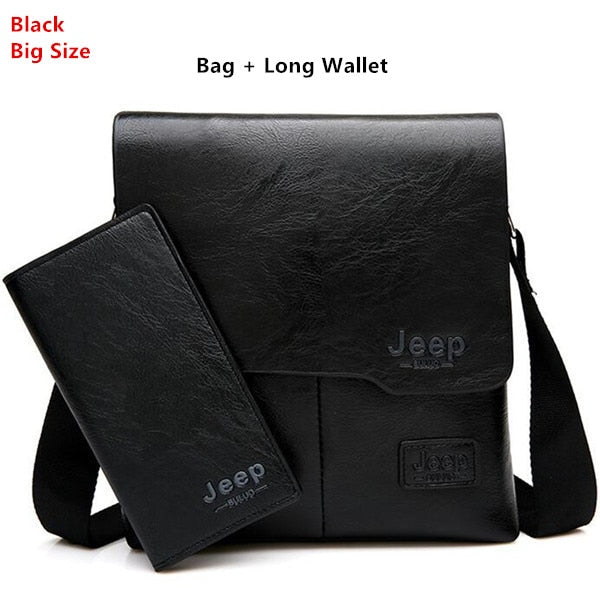 JEEP BULUO Man's Bag 2PC/Set Men Leather Messenger Shoulder Bags