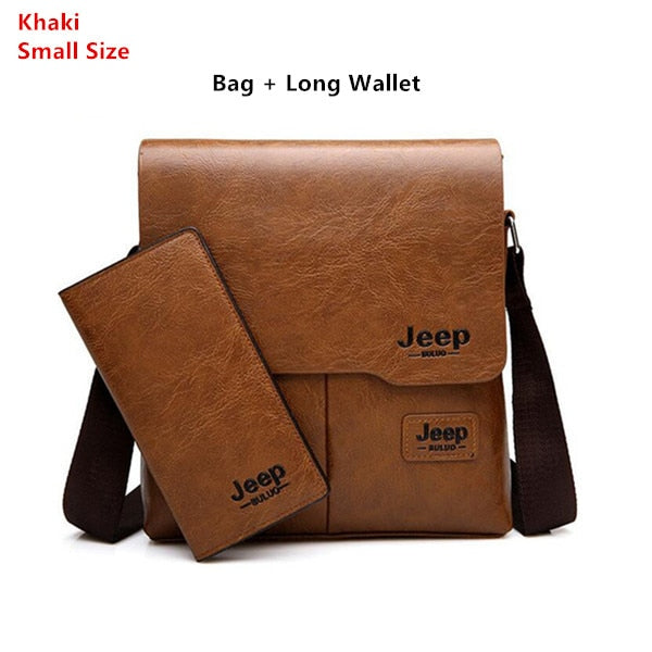 JEEP BULUO Man's Bag 2PC/Set Men Leather Messenger Shoulder Bags