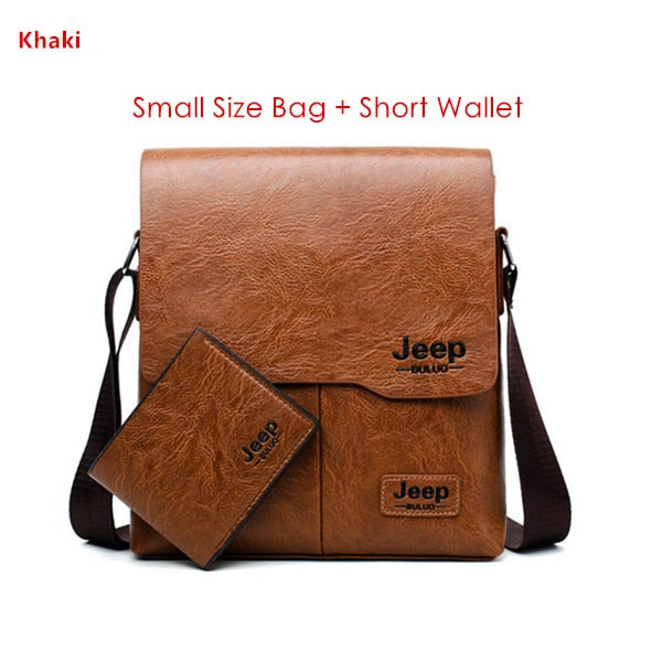 JEEP BULUO Man's Bag 2PC/Set Men Leather Messenger Shoulder Bags