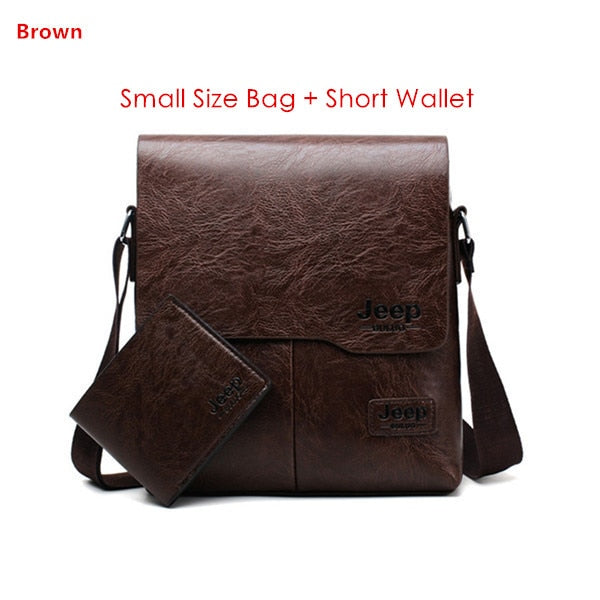 JEEP BULUO Man's Bag 2PC/Set Men Leather Messenger Shoulder Bags