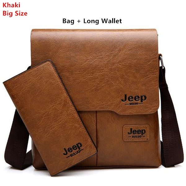 JEEP BULUO Man's Bag 2PC/Set Men Leather Messenger Shoulder Bags