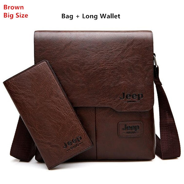 JEEP BULUO Man's Bag 2PC/Set Men Leather Messenger Shoulder Bags