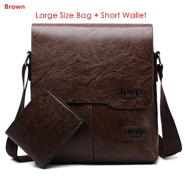 JEEP BULUO Man's Bag 2PC/Set Men Leather Messenger Shoulder Bags