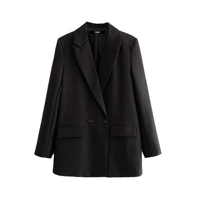 TRAF Women Chic Office Lady Double Breasted Blazer Vintage Coat