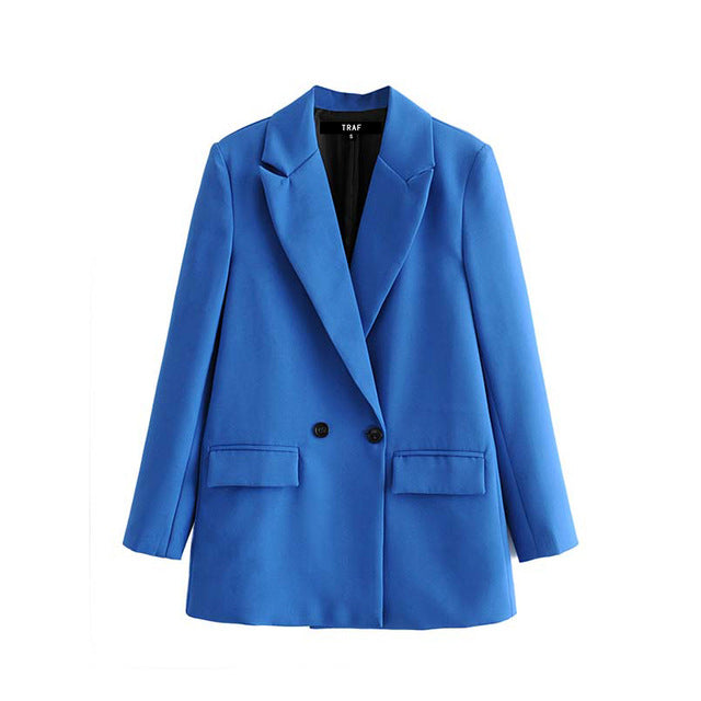 TRAF Women Chic Office Lady Double Breasted Blazer Vintage Coat