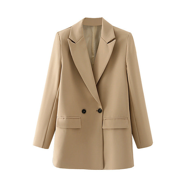 TRAF Women Chic Office Lady Double Breasted Blazer Vintage Coat