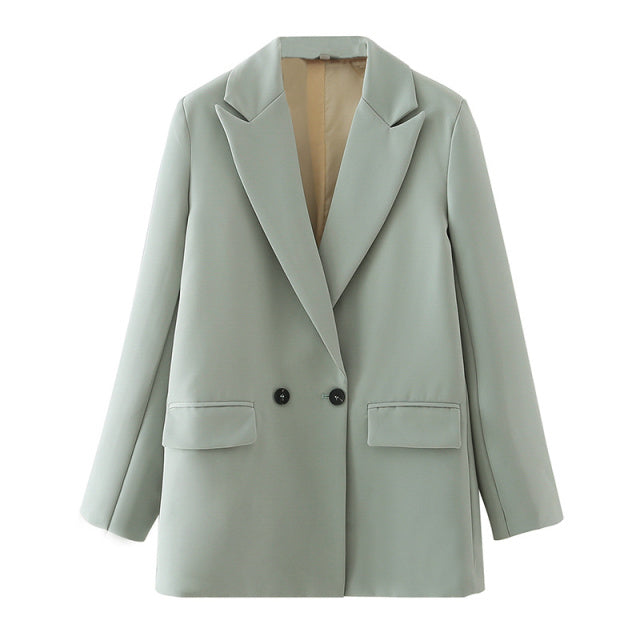 TRAF Women Chic Office Lady Double Breasted Blazer Vintage Coat