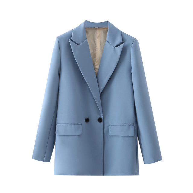 TRAF Women Chic Office Lady Double Breasted Blazer Vintage Coat