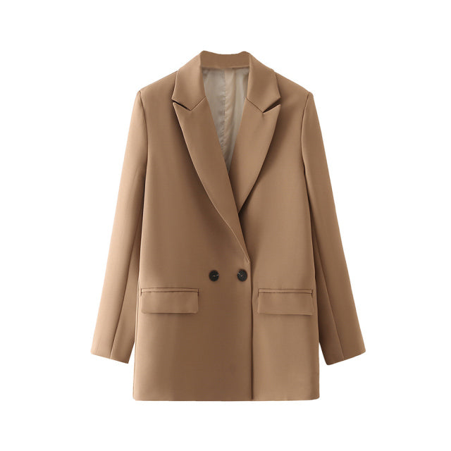 TRAF Women Chic Office Lady Double Breasted Blazer Vintage Coat