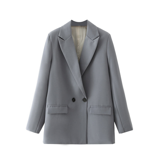 TRAF Women Chic Office Lady Double Breasted Blazer Vintage Coat