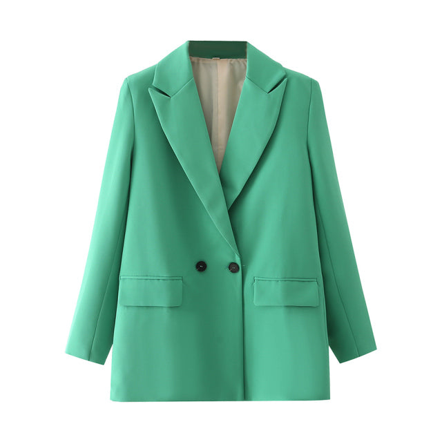 TRAF Women Chic Office Lady Double Breasted Blazer Vintage Coat
