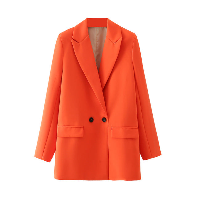 TRAF Women Chic Office Lady Double Breasted Blazer Vintage Coat