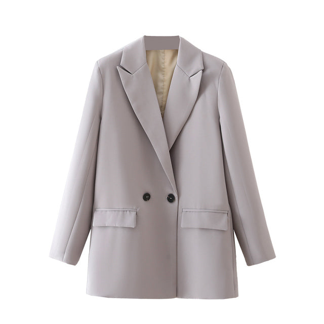 TRAF Women Chic Office Lady Double Breasted Blazer Vintage Coat