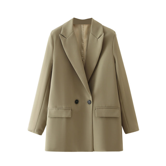 TRAF Women Chic Office Lady Double Breasted Blazer Vintage Coat