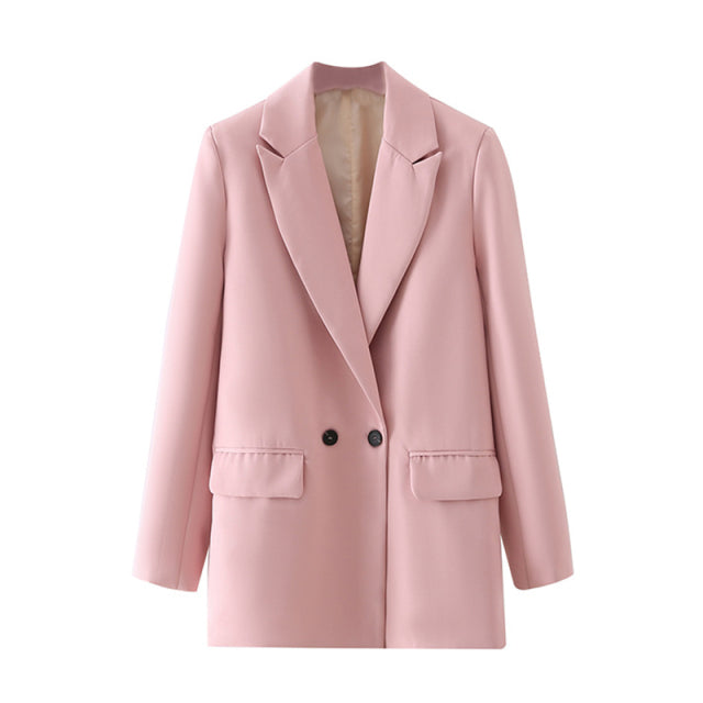 TRAF Women Chic Office Lady Double Breasted Blazer Vintage Coat