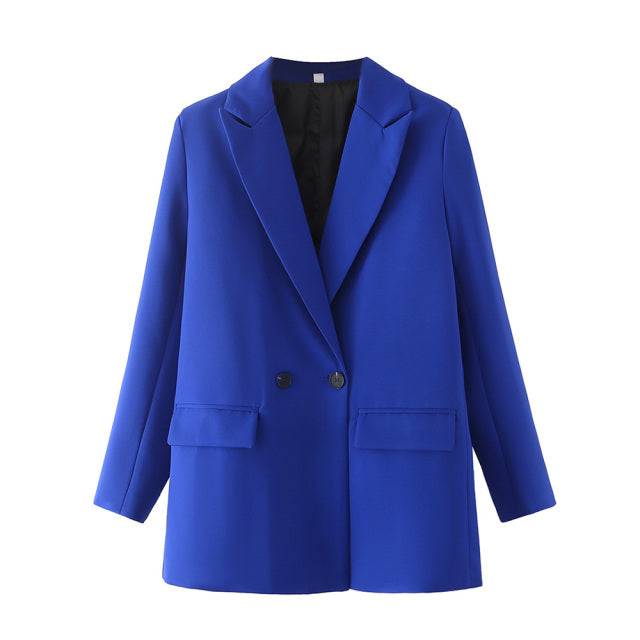 TRAF Women Chic Office Lady Double Breasted Blazer Vintage Coat