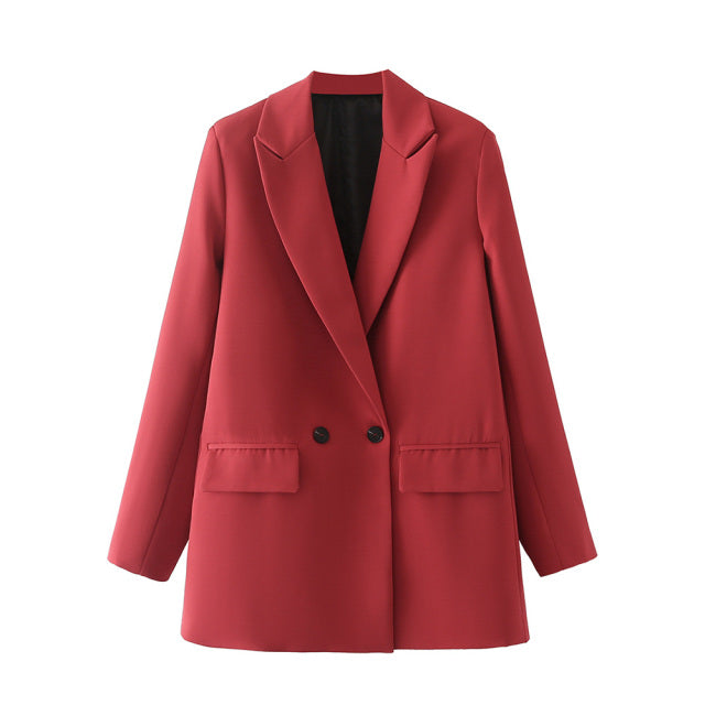 TRAF Women Chic Office Lady Double Breasted Blazer Vintage Coat