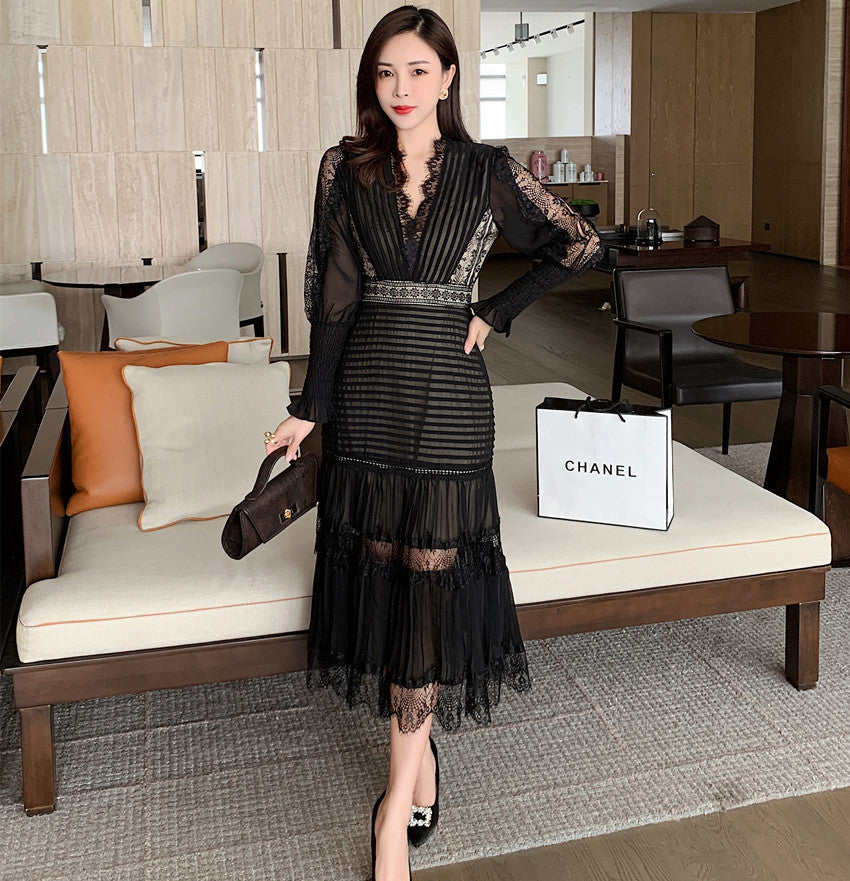 JSXDHK 2022 New Runway Designer Women Black Long Dress