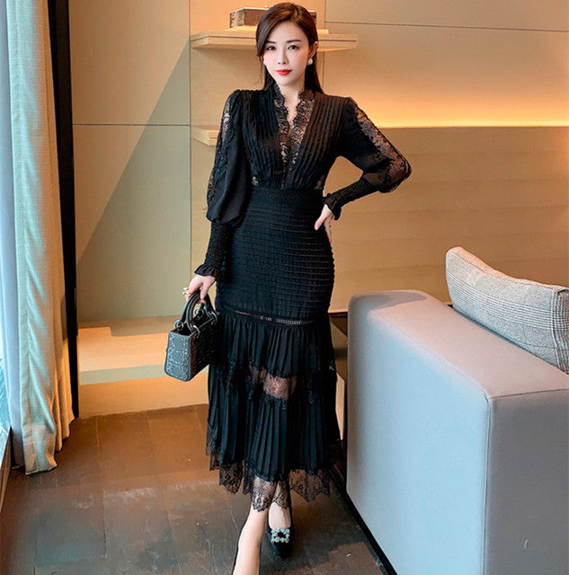 JSXDHK 2022 New Runway Designer Women Black Long Dress