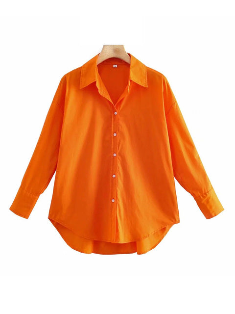 TRAF Women Fashion Loose Asymmetry Poplin Blouses Vintage Long Sleeve