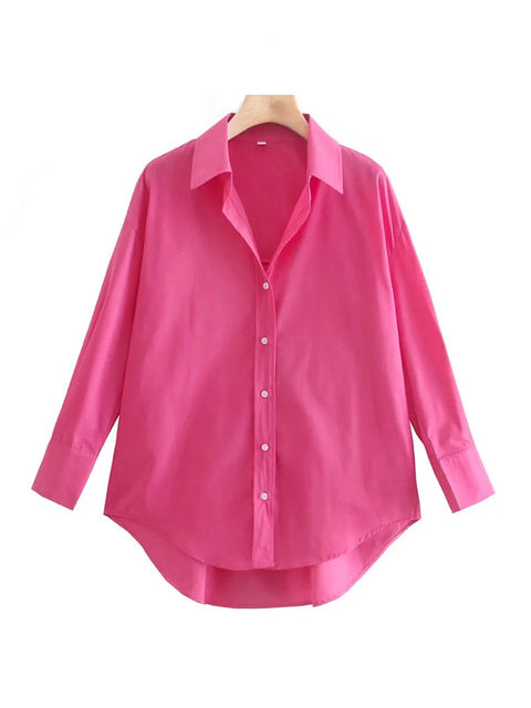 TRAF Women Fashion Loose Asymmetry Poplin Blouses Vintage Long Sleeve