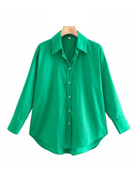 TRAF Women Fashion Loose Asymmetry Poplin Blouses Vintage Long Sleeve