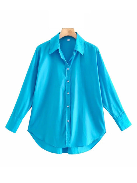 TRAF Women Fashion Loose Asymmetry Poplin Blouses Vintage Long Sleeve