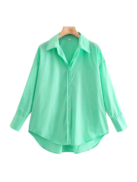 TRAF Women Fashion Loose Asymmetry Poplin Blouses Vintage Long Sleeve