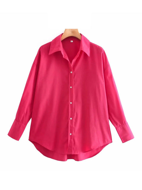 TRAF Women Fashion Loose Asymmetry Poplin Blouses Vintage Long Sleeve