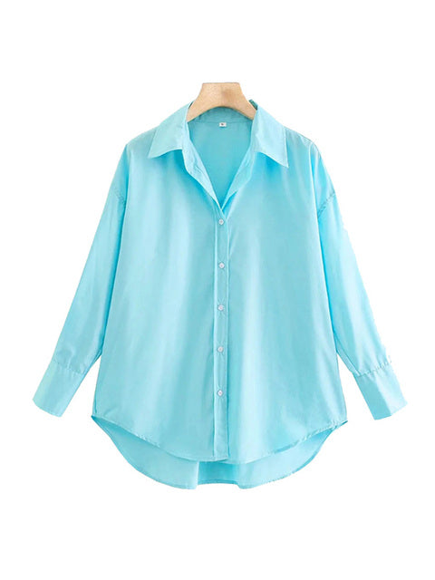 TRAF Women Fashion Loose Asymmetry Poplin Blouses Vintage Long Sleeve