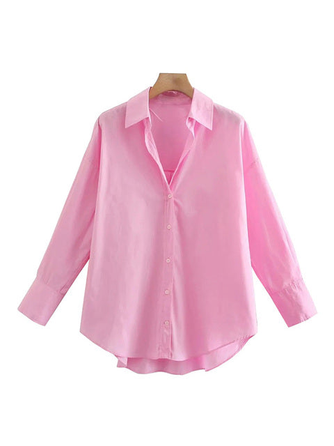 TRAF Women Fashion Loose Asymmetry Poplin Blouses Vintage Long Sleeve