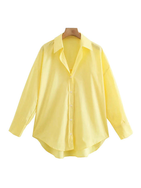 TRAF Women Fashion Loose Asymmetry Poplin Blouses Vintage Long Sleeve