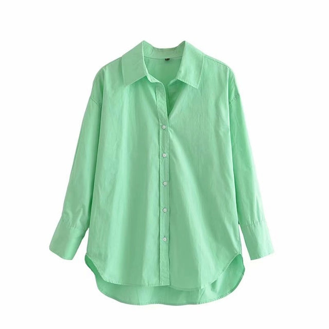 Tangada Women Basic Candy Color Shirts Long Sleeve Solid Turn Down Collar Elegant Office