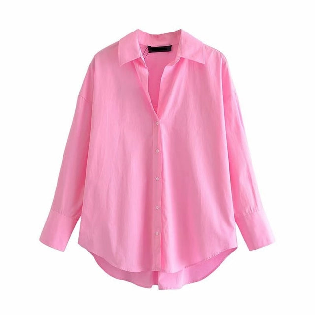 Tangada Women Basic Candy Color Shirts Long Sleeve Solid Turn Down Collar Elegant Office