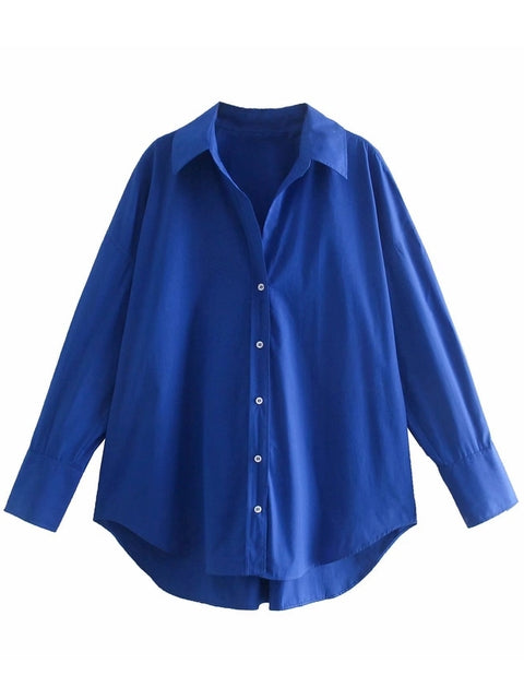 Tangada Women Basic Candy Color Shirts Long Sleeve Solid Turn Down Collar Elegant Office