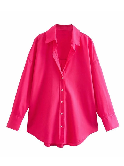 Tangada Women Basic Candy Color Shirts Long Sleeve Solid Turn Down Collar Elegant Office