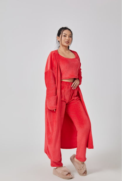  "Chic Knitted Lounge Fuzzy Set: Open Front Cardigan, Crop Tops, Wide-leg Pants. Elevate your style!" image13