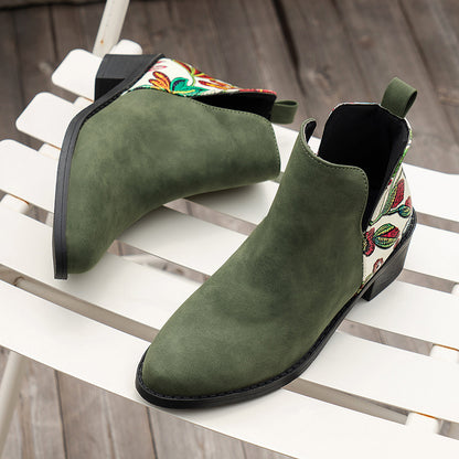 Floral Print Ankle Boots, Stylish Autumn-Winter Heels