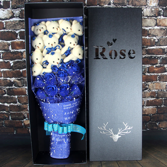 Teddy Bear Rose Soap Flower Dolls With Box Toy For Valentine's Day Birthday Gifts