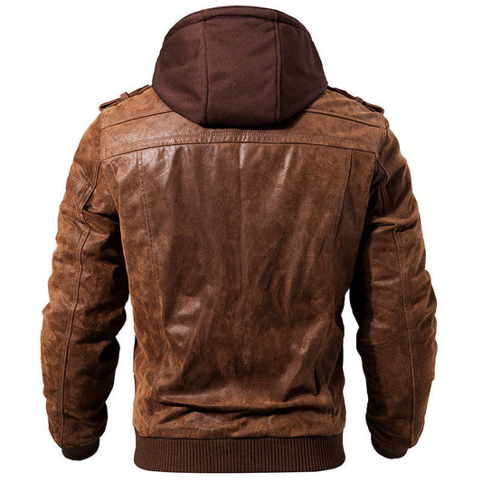 "Elevate your style with our Motorcycle Leather Jacket Men - Zip up warmth and streetwear flair." image  2