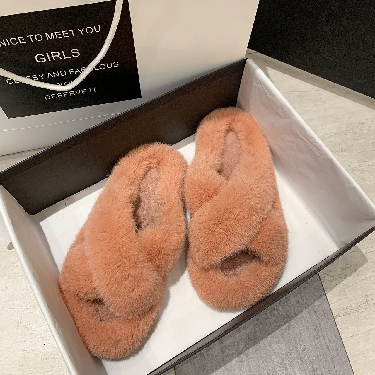 Fluffy warm slippers