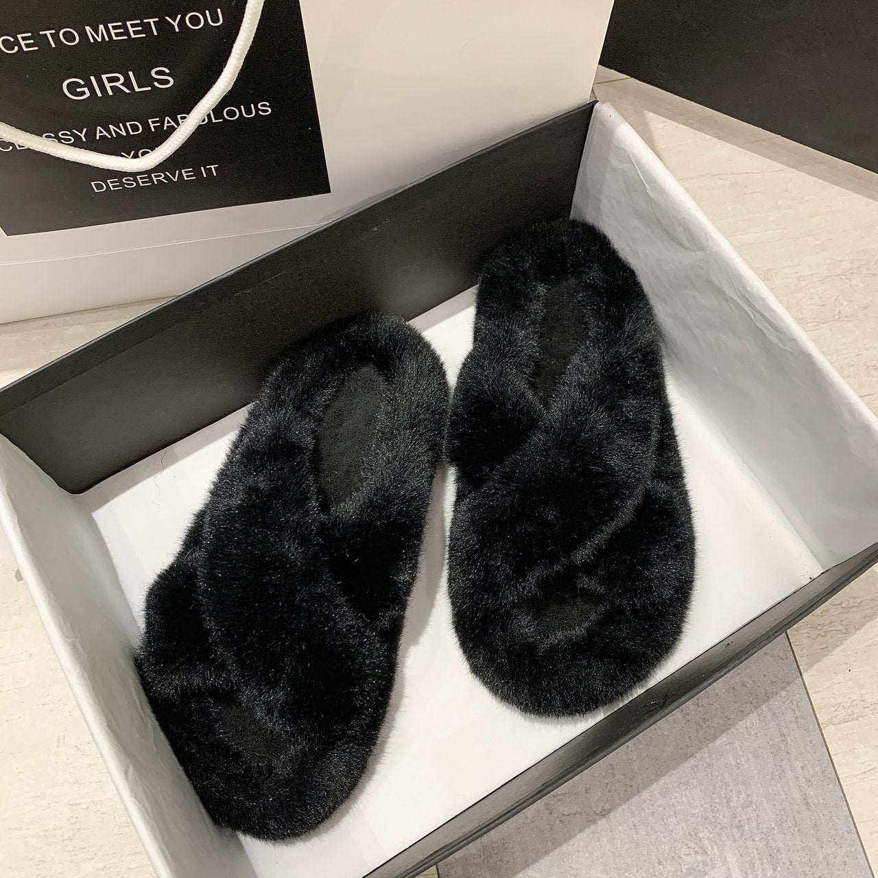 Fluffy warm slippers