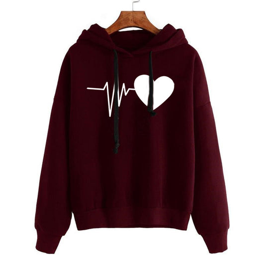  "Shop our Heart Print Streetwear Hoodies – perfect blend of style and comfort for women."
