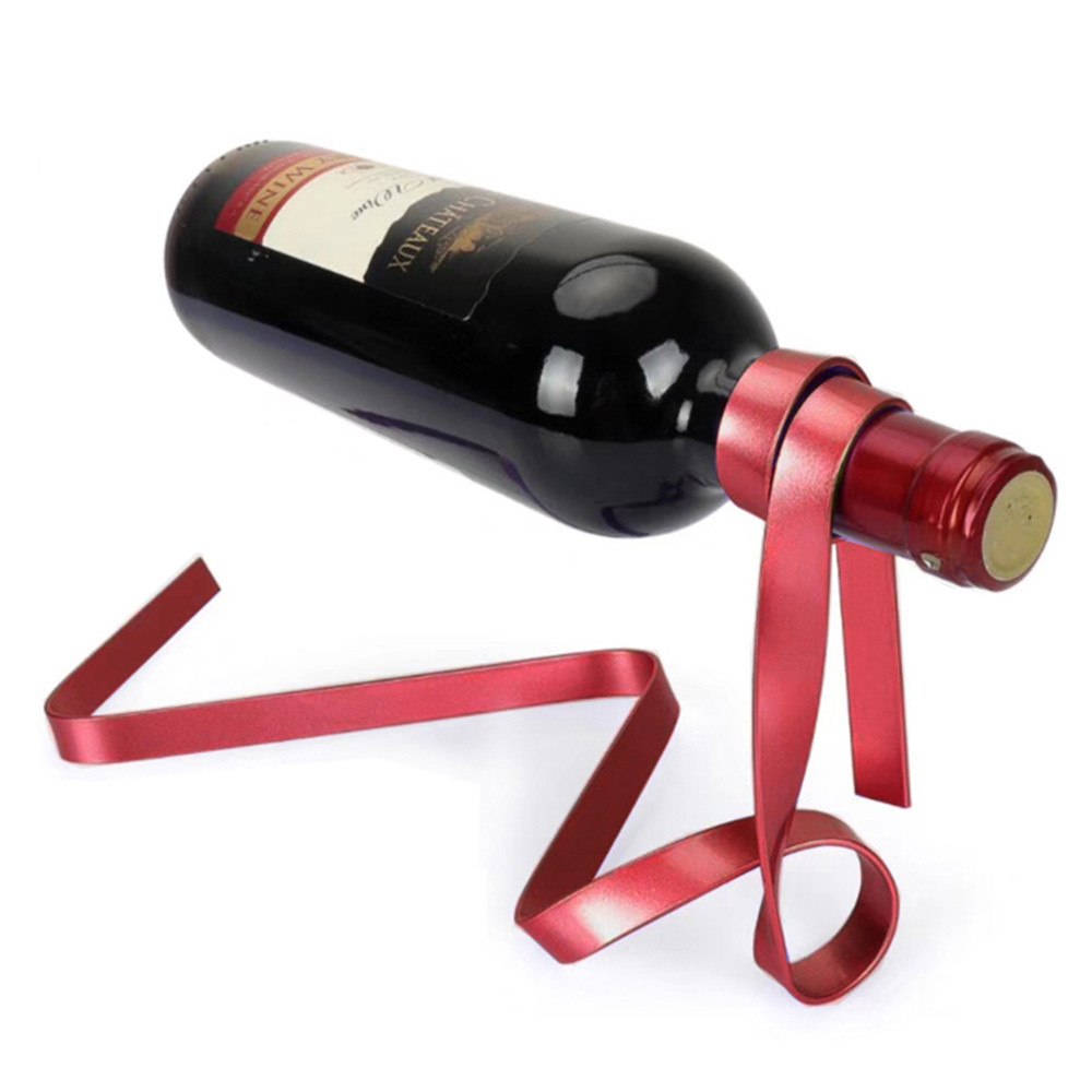 Floating Ribbon Wine Bottle Holder, Artistic Kitchen Storage